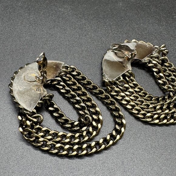 Grey Metal Chain Clip-on Earrings Dangling Statement Edgy - Picture 5 of 5